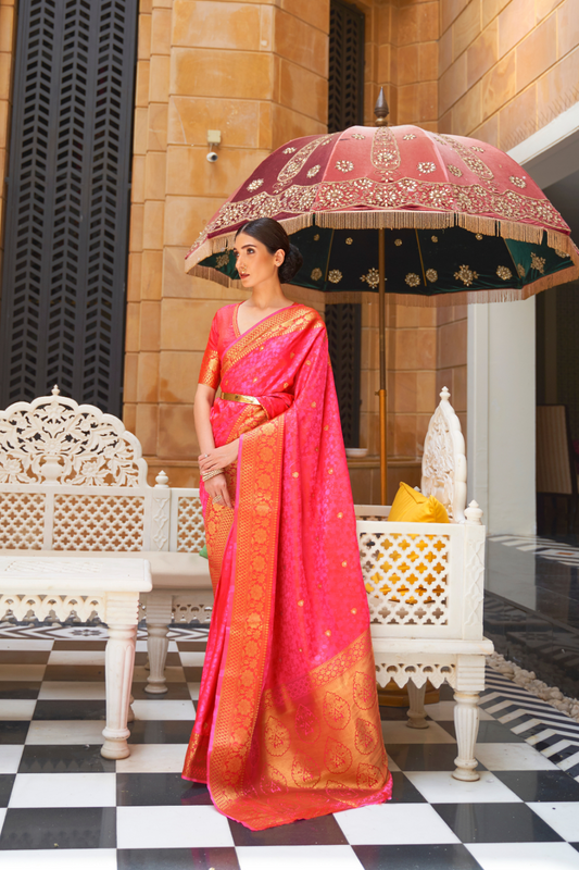 Designer Banarasi Silk Saree with Small Butti Zari Weaving