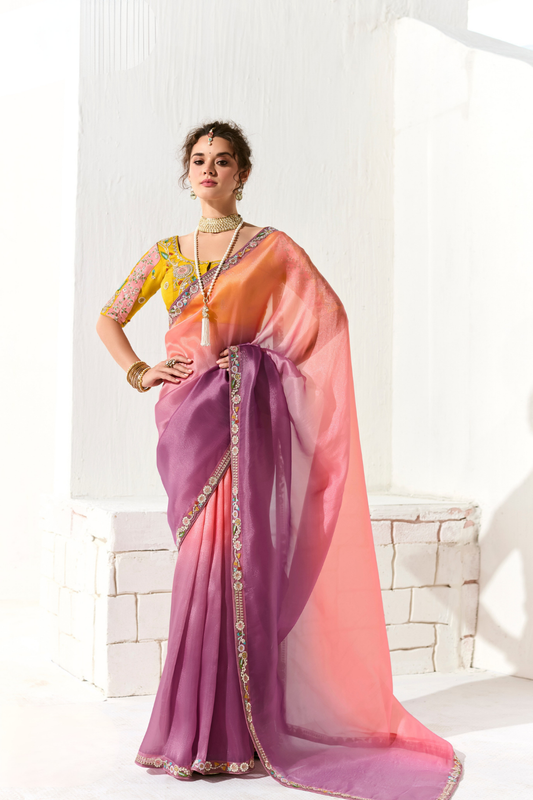 Tissue Silk Saree with Heavy Embroidered Border for Grand Occasions