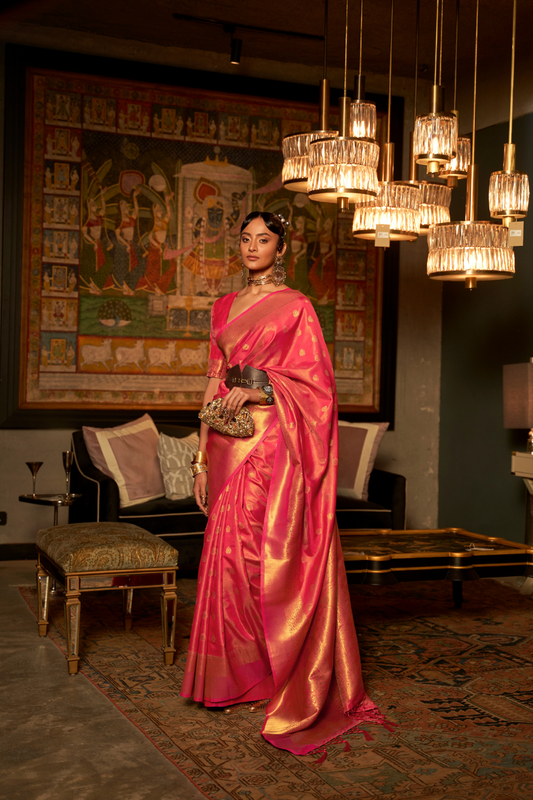 Zari Banarasi Saree with Ethnic Motifs Woven Design