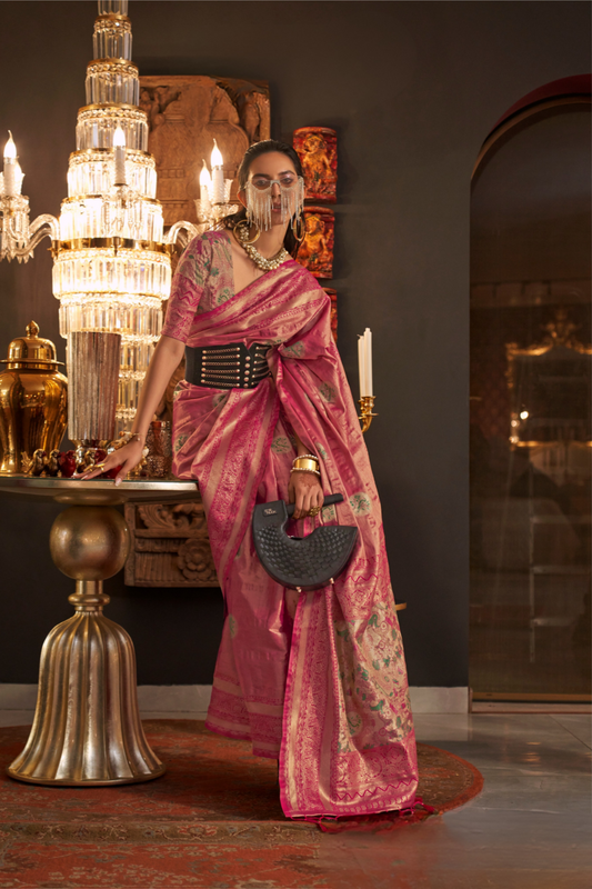 Elegant Silk Jacquard Saree with Handloom Weaving Craft