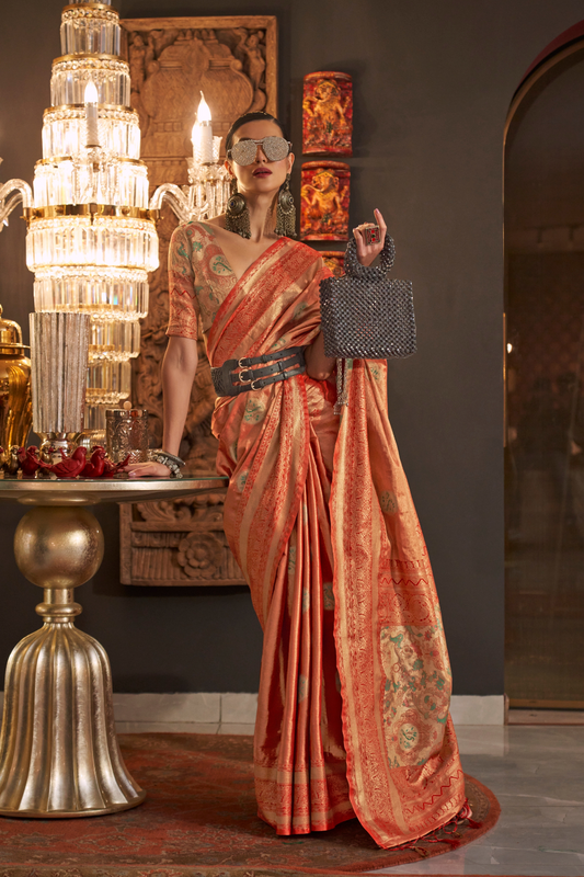 Elegant Silk Jacquard Saree with Handloom Weaving Craft