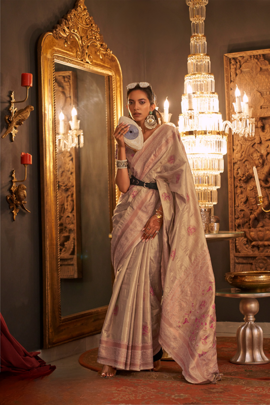 Elegant Silk Jacquard Saree with Handloom Weaving Craft