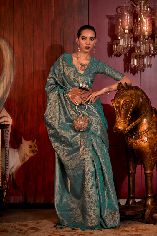 Zari Woven Banarasi Silk Blend Saree with Regal Detailing
