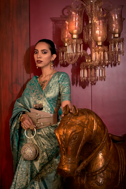 Zari Woven Banarasi Silk Blend Saree with Regal Detailing