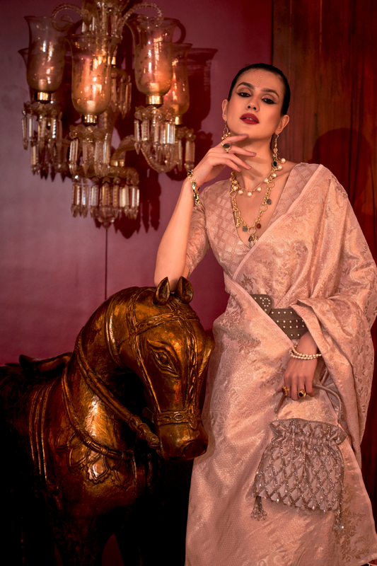 Zari Woven Banarasi Silk Blend Saree with Regal Detailing