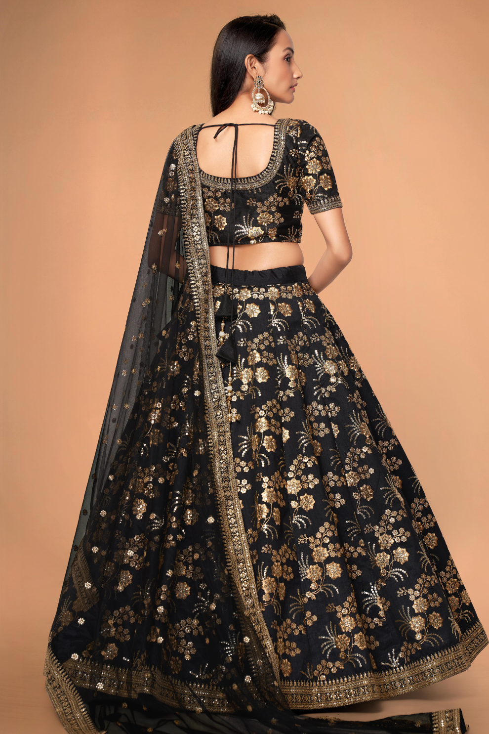 Traditional Slub Silk Lehenga Choli with Sequin Detailing