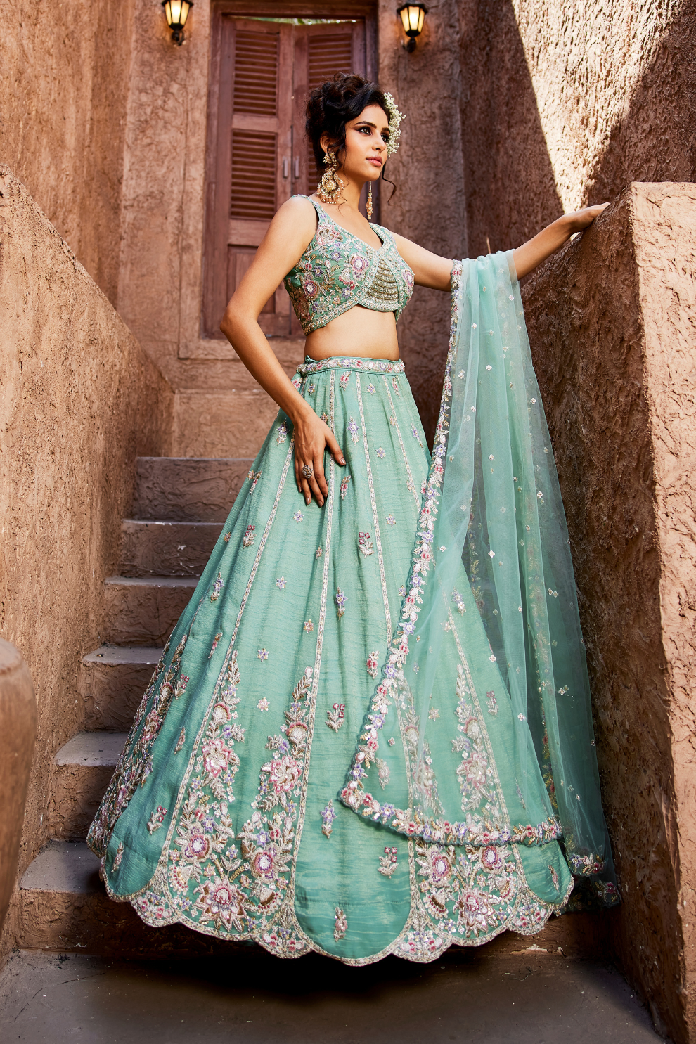 Designer Tissue Lehenga Choli & Dupatta Featuring Sequins Work