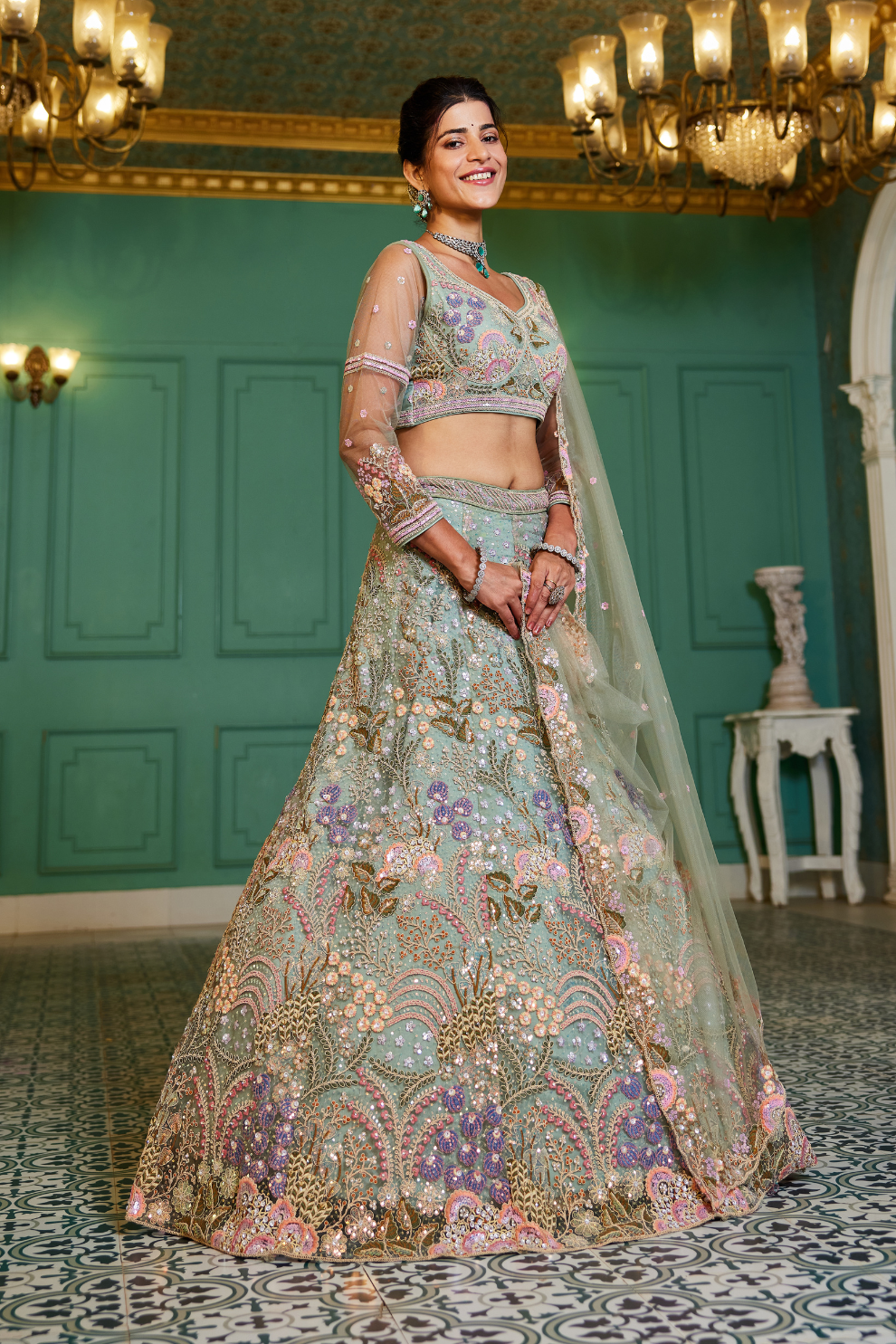 Designer Net Lehenga Choli with Coding and Zarkan Embroidery