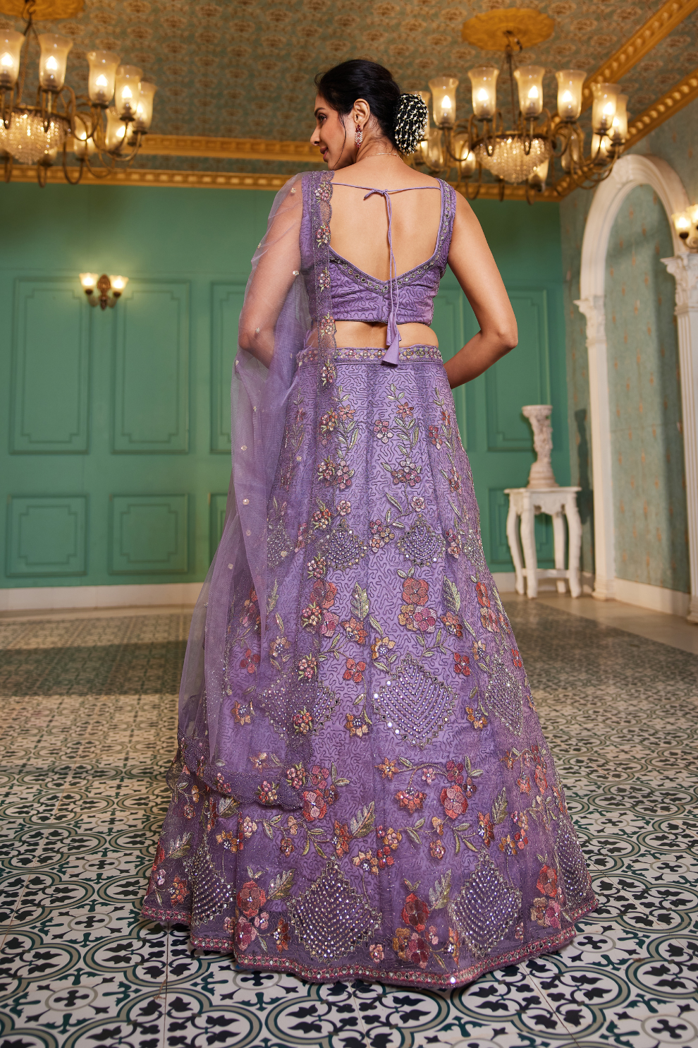 Designer Net Lehenga Choli & Dupatta with Handcrafted Coding