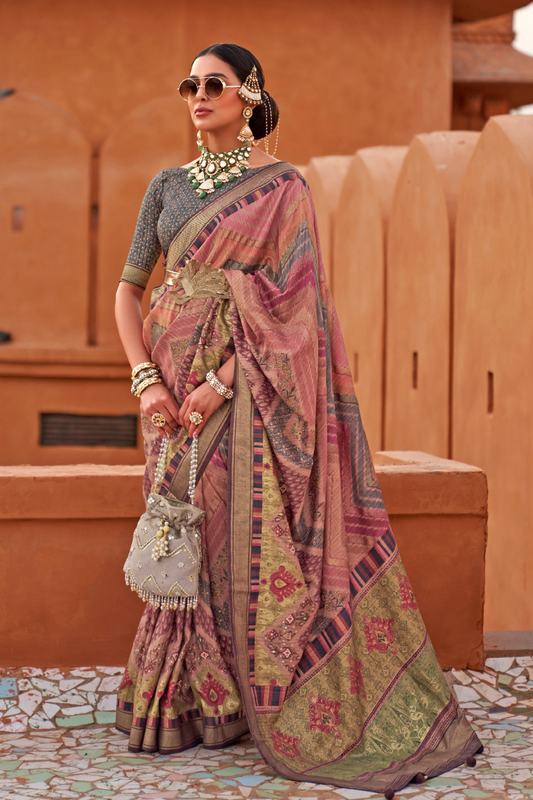 Glossy Finish Saree in Viscose Polyester Silk Fabric Print