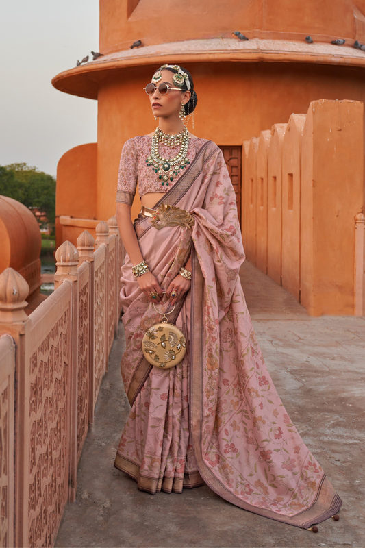 Glossy Finish Saree in Viscose Polyester Silk Fabric Print