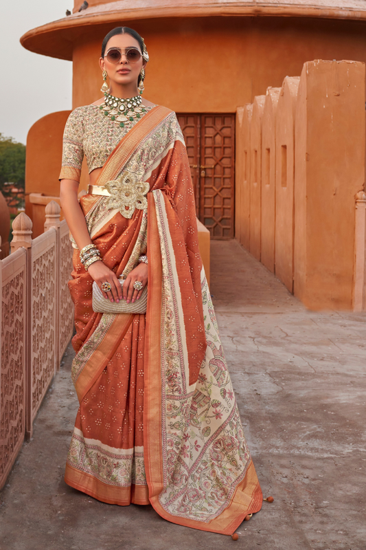 Glossy Finish Saree in Viscose Polyester Silk Fabric Print