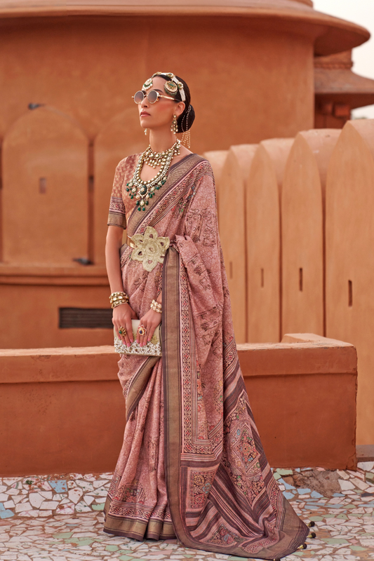 Glossy Finish Saree in Viscose Polyester Silk Fabric Print