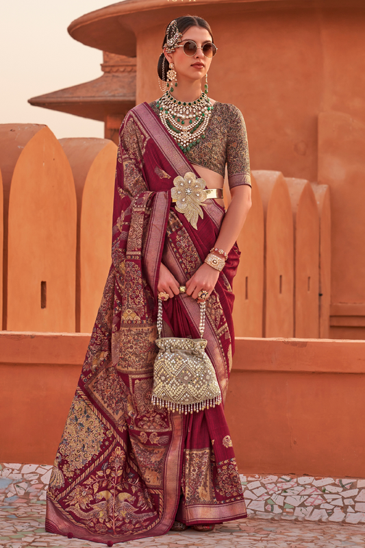 Glossy Finish Saree in Viscose Polyester Silk Fabric Print