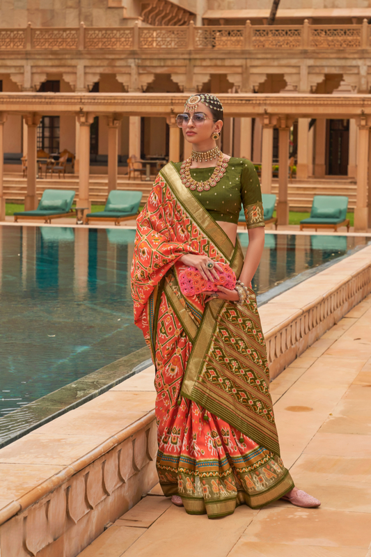 Elegant Patola Silk Saree with Foil Print Design