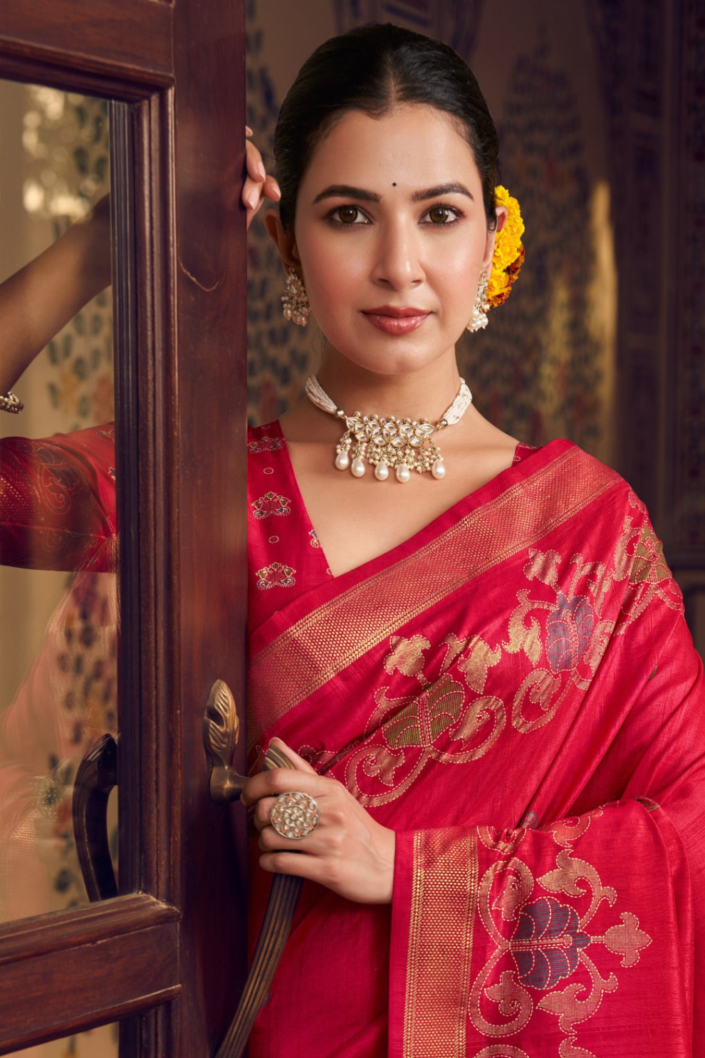 Luxurious Banarasi-Inspired Saree in Polyester Viscose Silk with Zari Embroidery