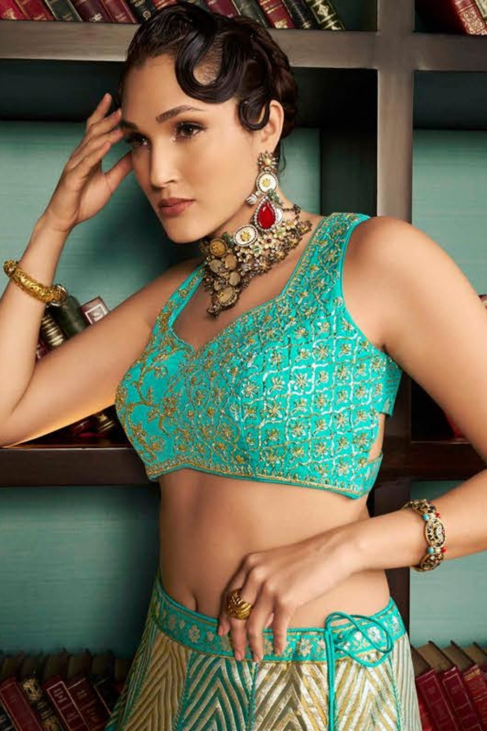 Graceful Firozi Silk Bridal Lehenga Choli Featuring Detailed Embroidery - LaVante Fashion