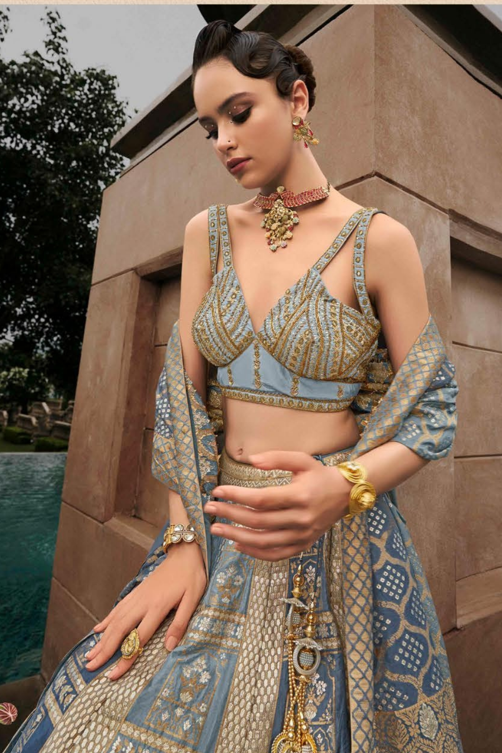 Light Blue Silk Bridal Lehenga Choli with Exquisite Embroidery - LaVante Fashion