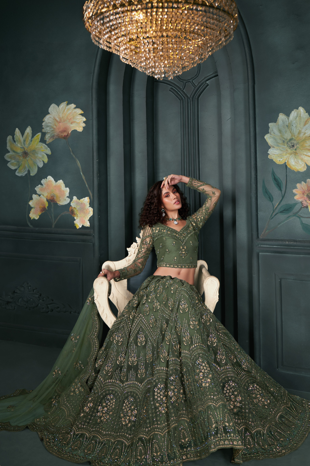 Elegant Mehendi Green Bridal Lehenga With Rich Embroidery