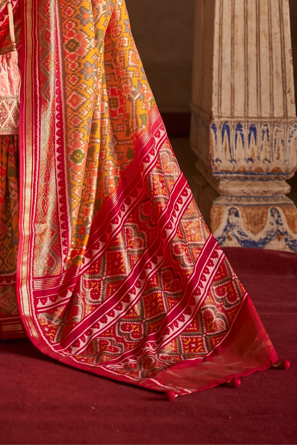 Tangerine Orange Patola Cotton Silk Designer Saree for Festive Wear