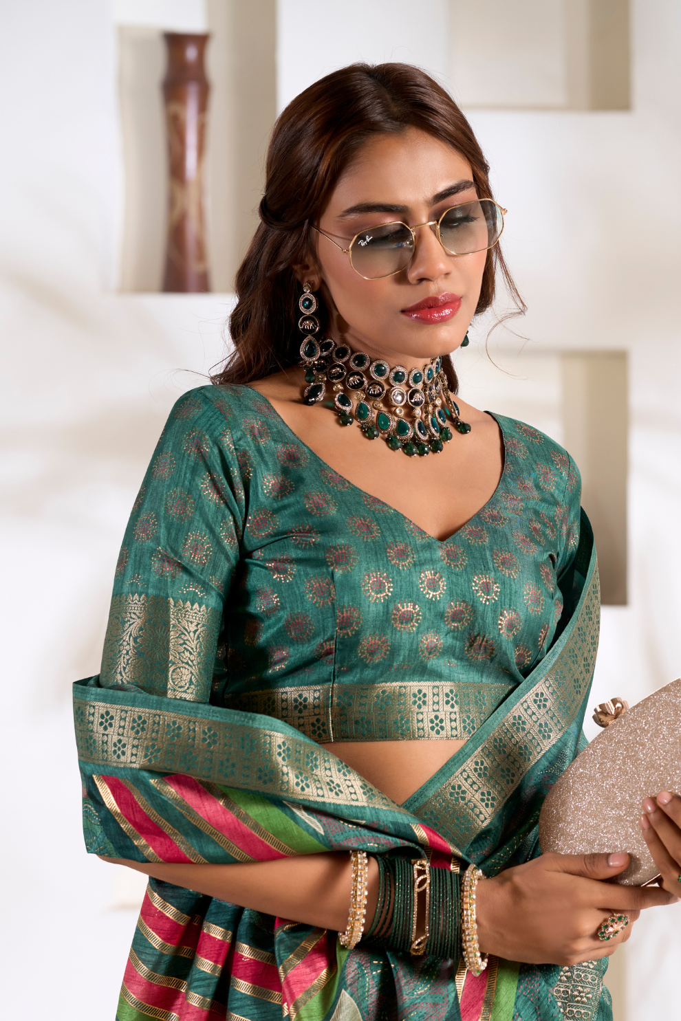 Soft Dola Silk Saree with Foil Print & Dusty Tone Matching - LaVante Fashion