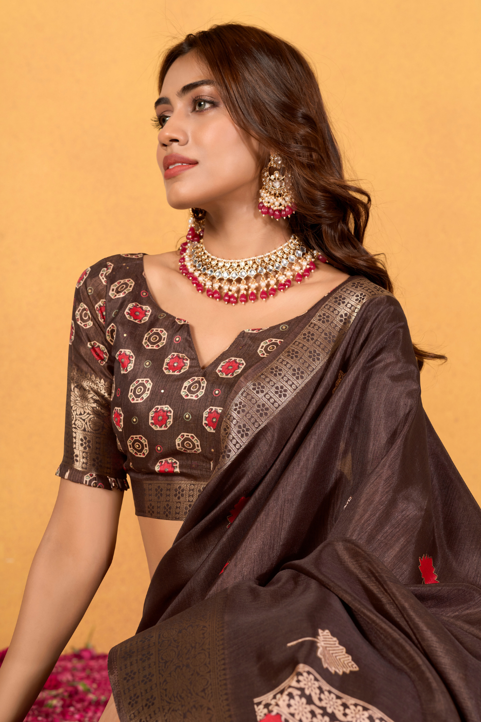 Soft Dola Silk with Foil Print and Dusty Tone Matching - LaVante Fashion