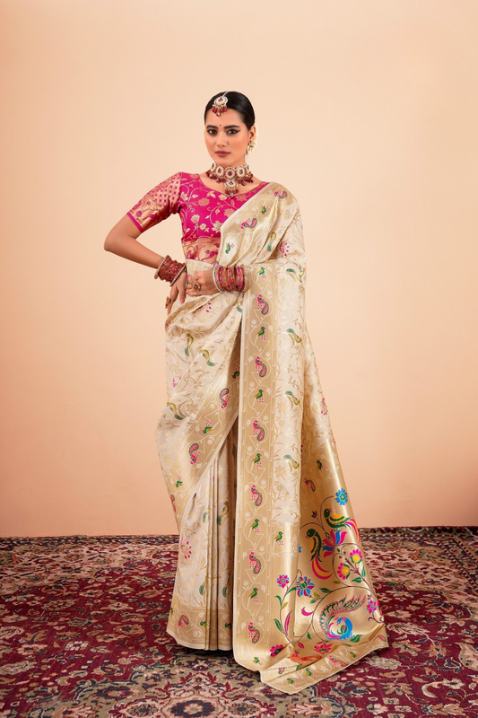 Elegant Pure Paithani Silk Woven with Timeless Zari - LaVante Fashion