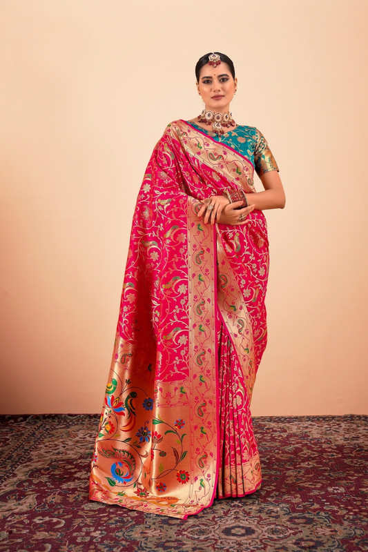 Elegant Pure Paithani Silk Woven with Timeless Zari - LaVante Fashion