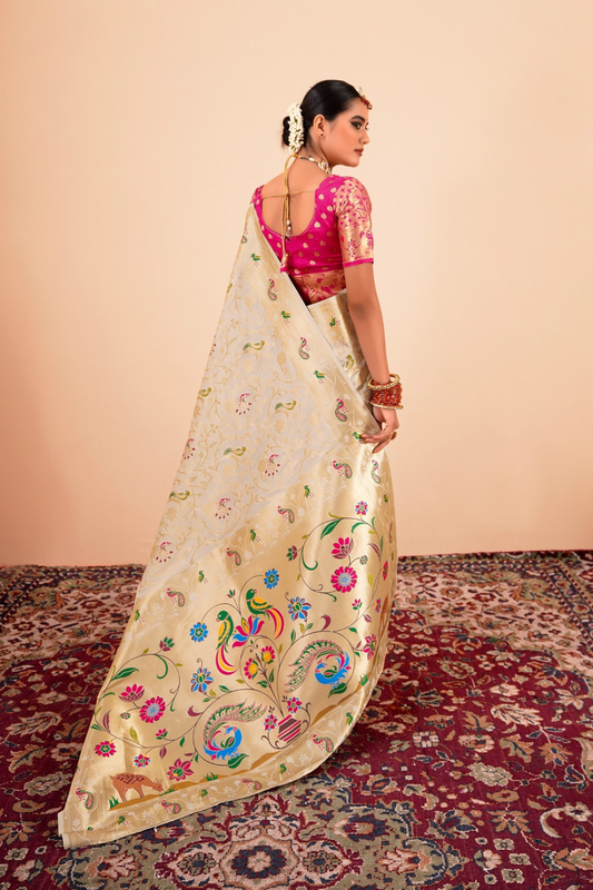 Elegant Pure Paithani Silk Woven with Timeless Zari - LaVante Fashion
