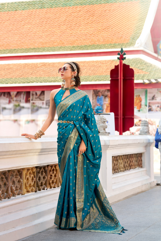 Heritage Zari Woven Pure Satin Silk Saree for Festive Elegance