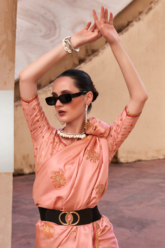 Pure Satin Saree with Elegant Copper Zari Weaving - LaVante Fashion