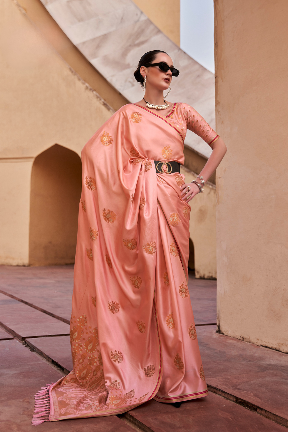 Pure Satin Saree with Elegant Copper Zari Weaving - LaVante Fashion