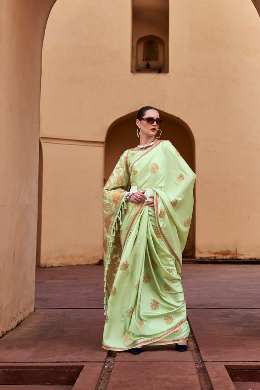 Pure Satin Saree with Elegant Copper Zari Weaving - LaVante Fashion