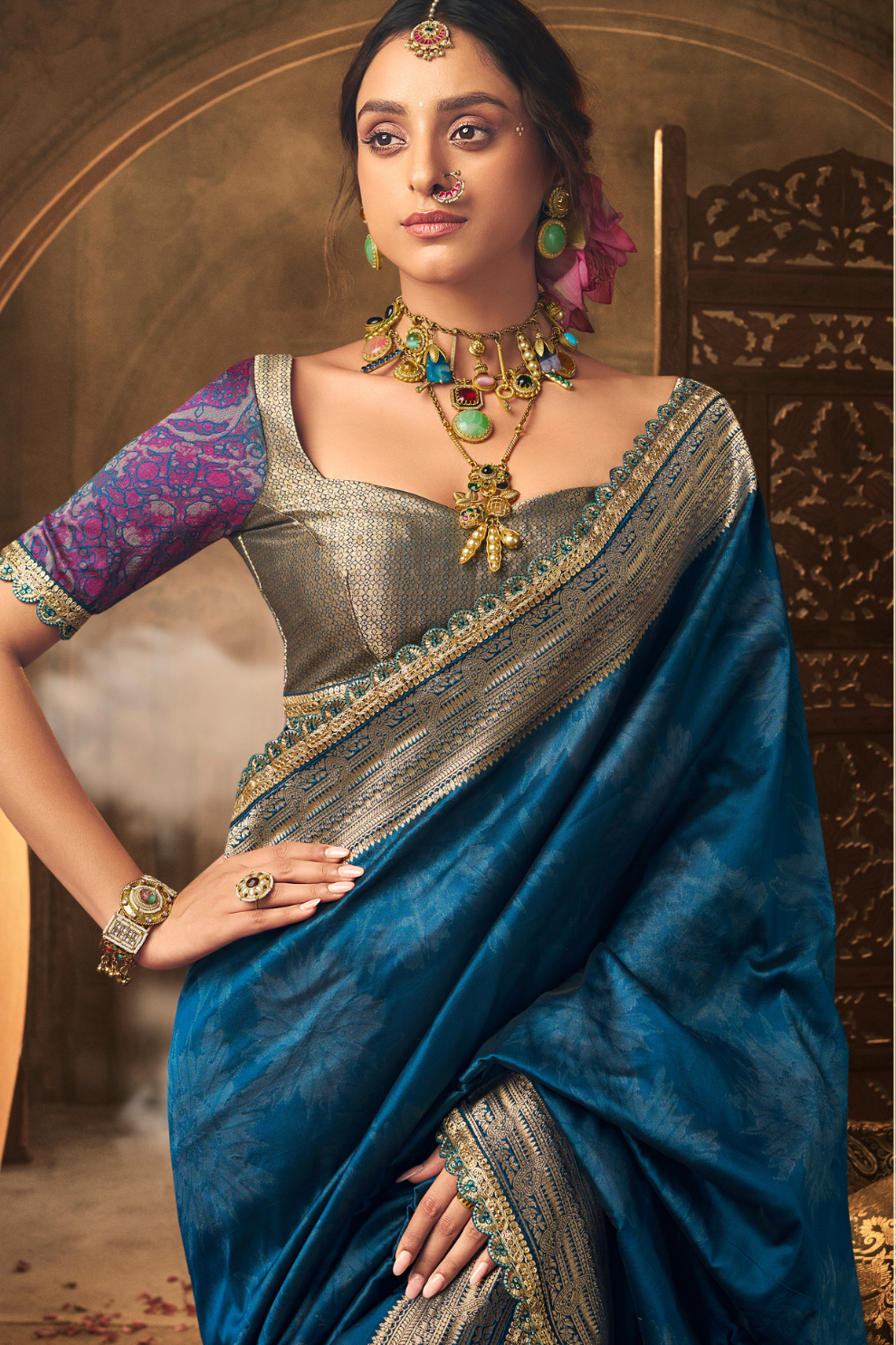 Soft Banarasi Silk Saree with Fancy Fabric - LaVante Fashion