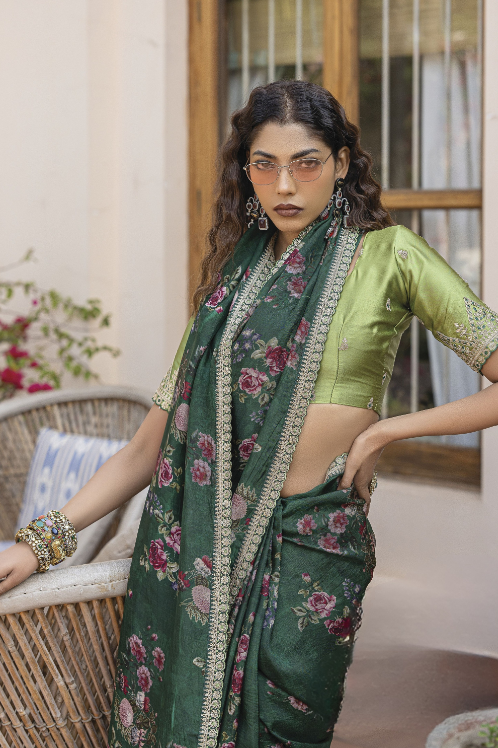 Pure Viscose Dola Silk Saree with Floral Print - LaVante Fashion