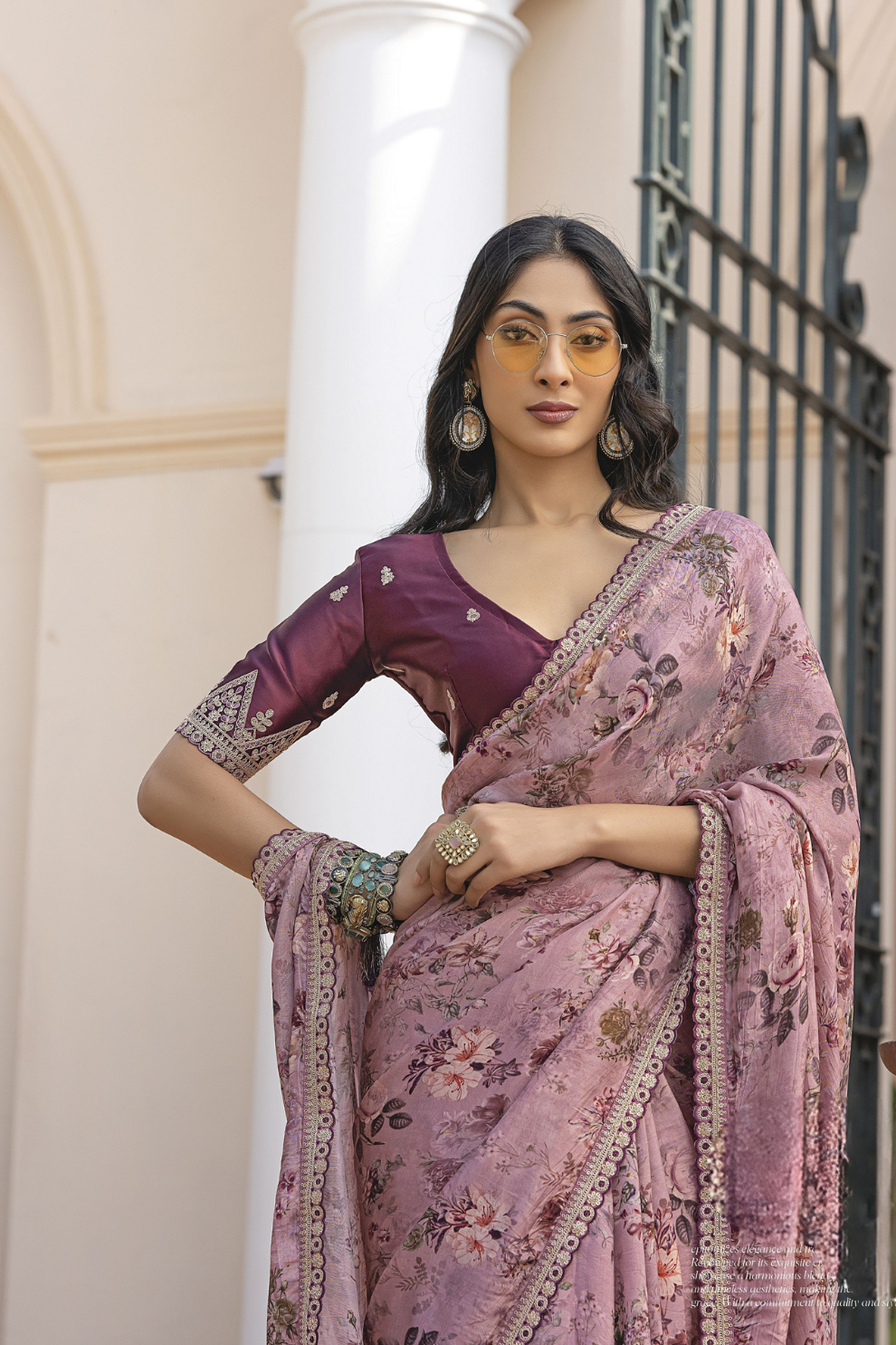 Pure Viscose Dola Silk Saree with Floral Print - LaVante Fashion
