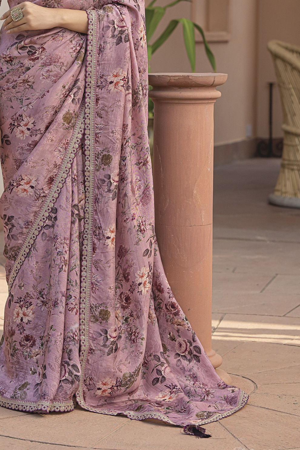 Pure Viscose Dola Silk Saree with Floral Print - LaVante Fashion