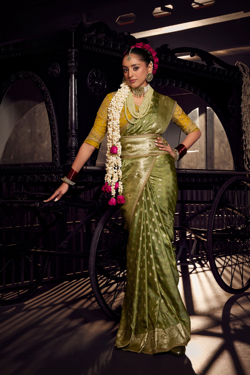 Pure Viscose Tissue Saree with Handworked Pallu and Contrast Designer - LaVante Fashion