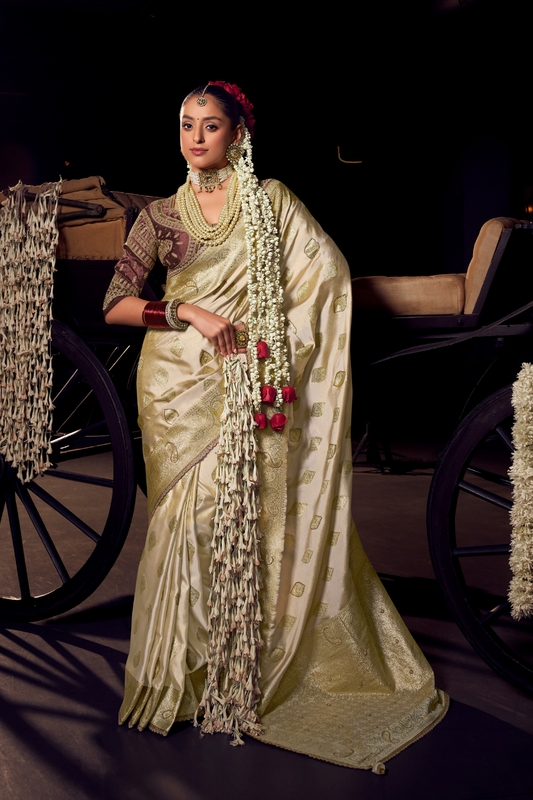 Pure Viscose Tissue Saree with Handworked Pallu and Contrast Designer - LaVante Fashion