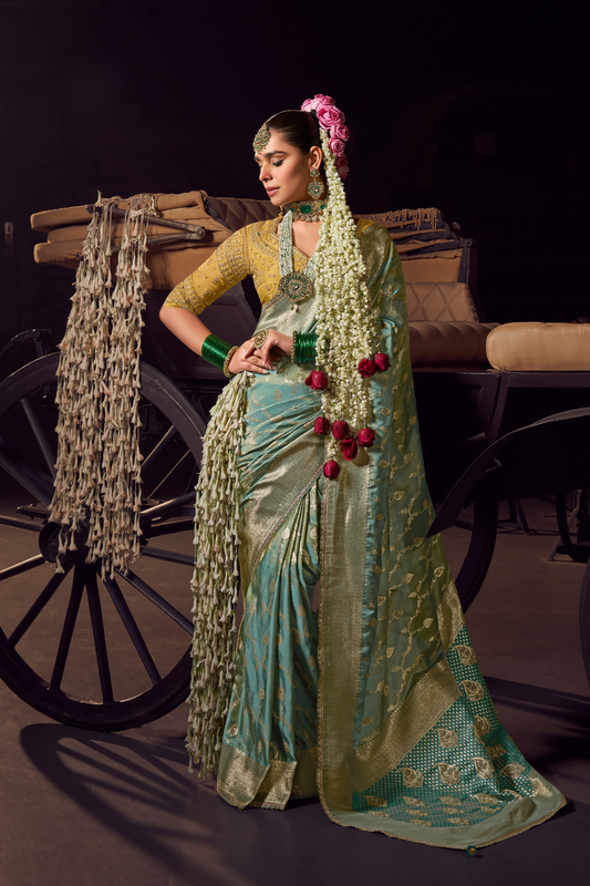 Pure Viscose Tissue Saree with Handworked Pallu and Contrast Designer - LaVante Fashion