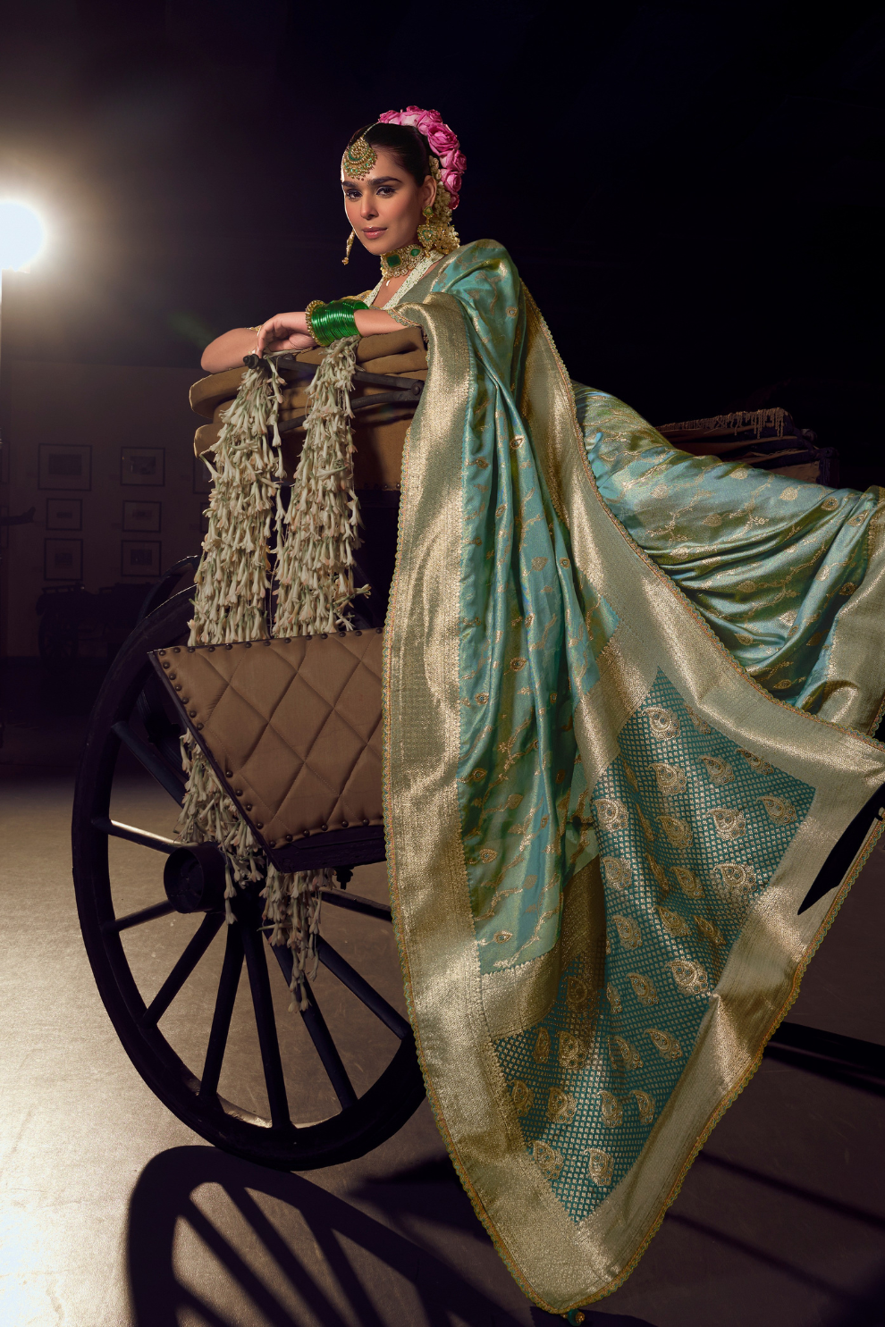 Pure Viscose Tissue Saree with Handworked Pallu and Contrast Designer - LaVante Fashion