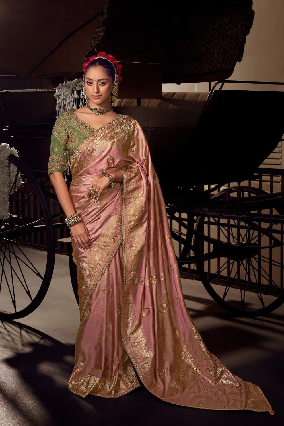 Pure Viscose Tissue Saree with Handworked Pallu and Contrast Designer - LaVante Fashion