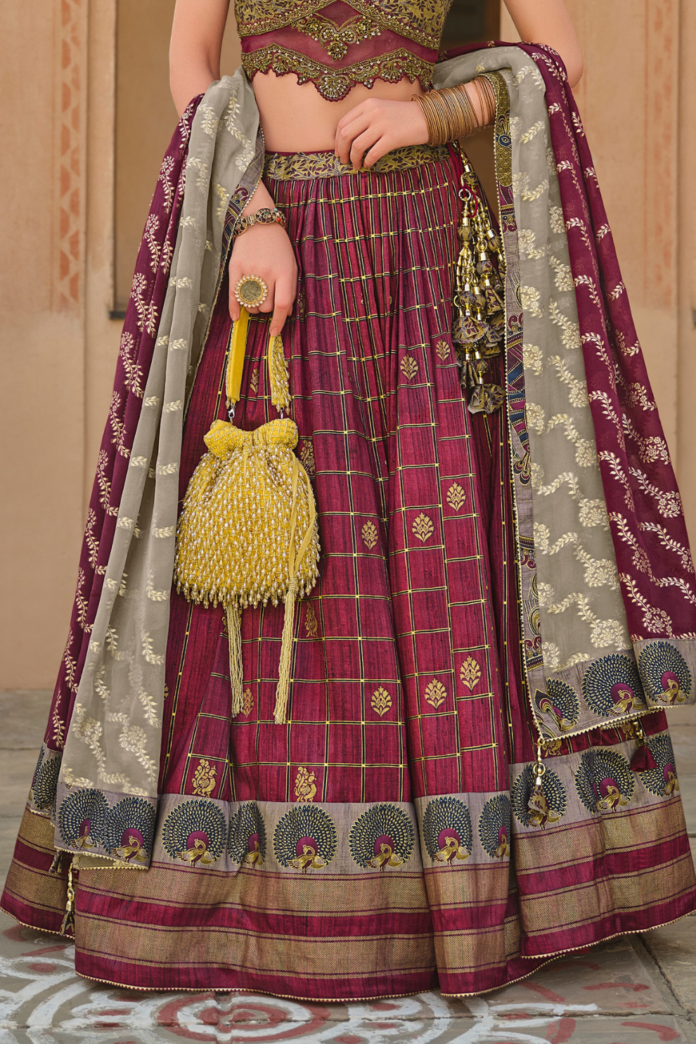 Maroon Printed Silk Readymade Lehenga Choli - LaVante Fashion