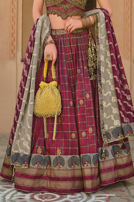 Maroon Printed Silk Readymade Lehenga Choli - LaVante Fashion