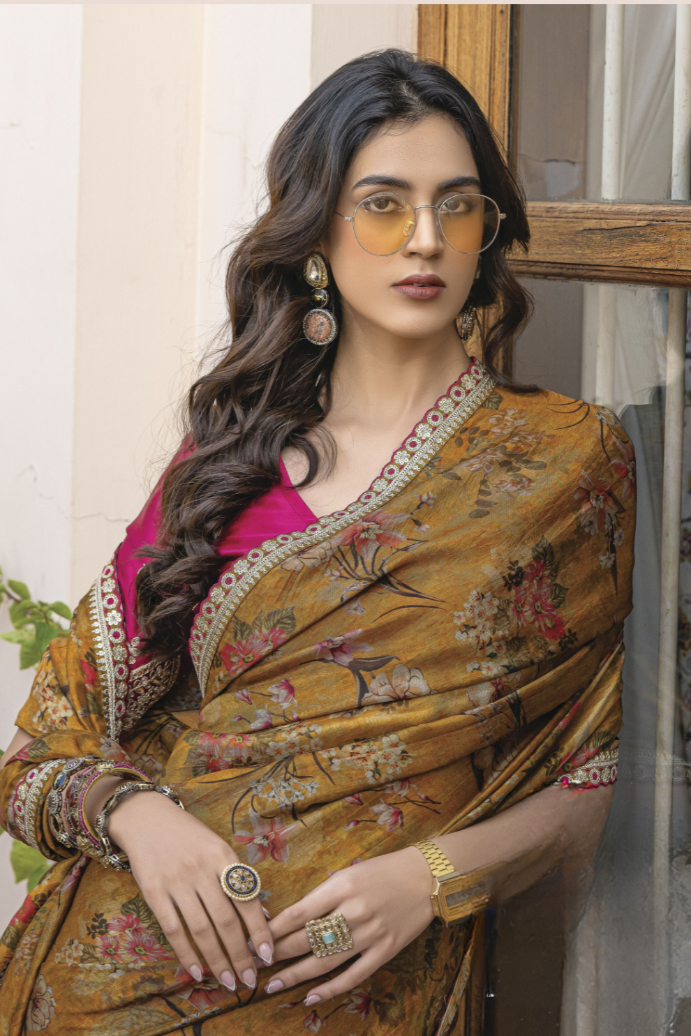 Pure Viscose Dola Silk Saree with Floral Print - LaVante Fashion