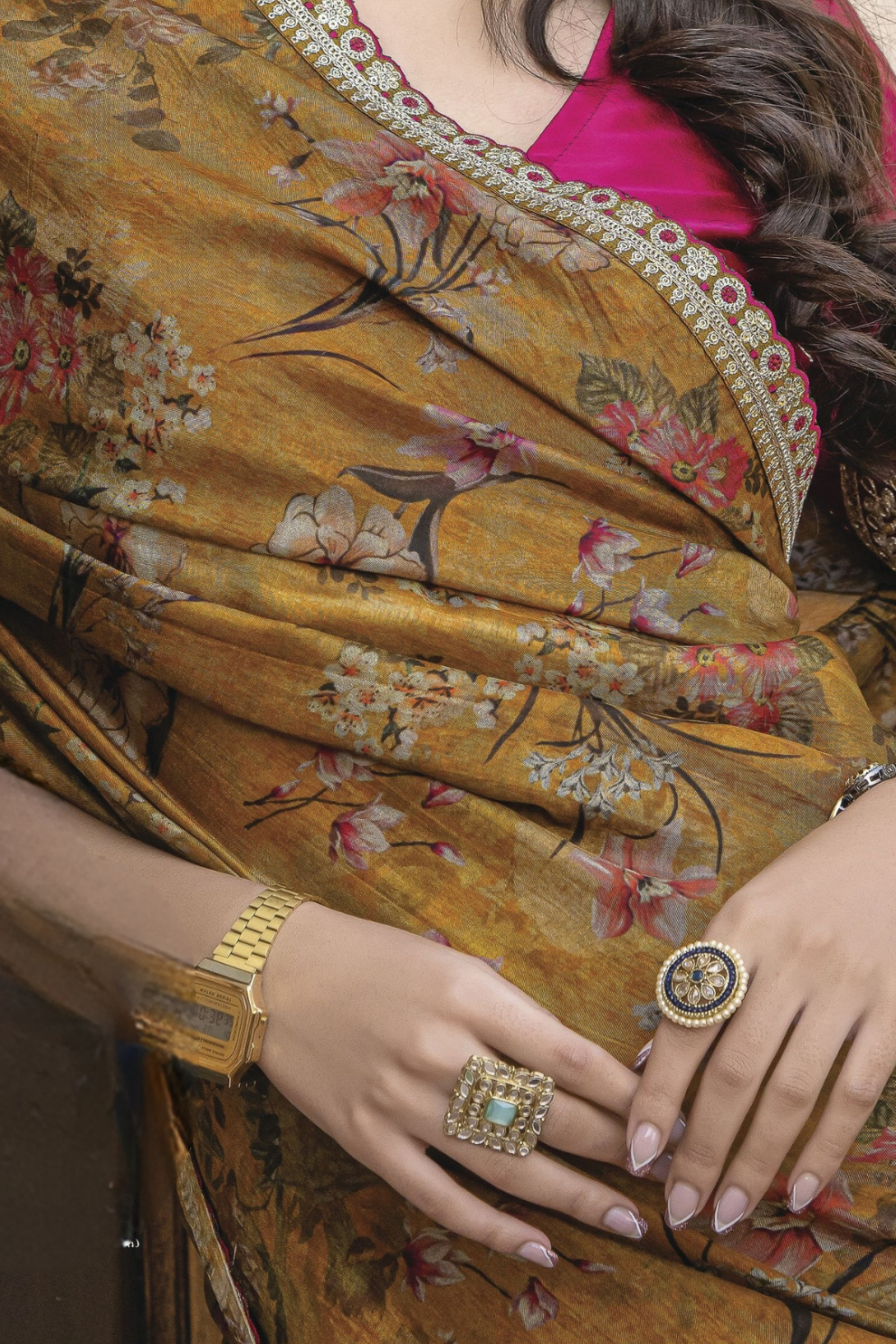 Pure Viscose Dola Silk Saree with Floral Print - LaVante Fashion