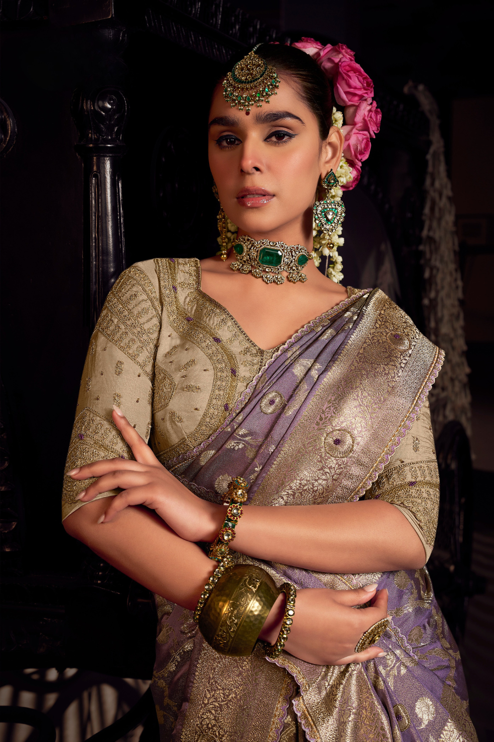 Pure Viscose Tissue Saree with Handworked Pallu and Contrast Designer - LaVante Fashion