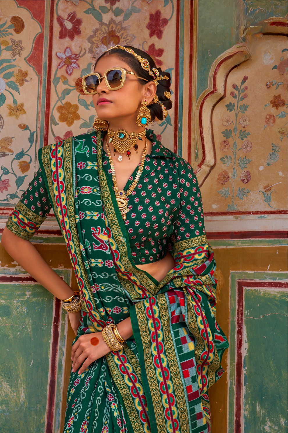 Sea Festive Wear Saree with Patola Print