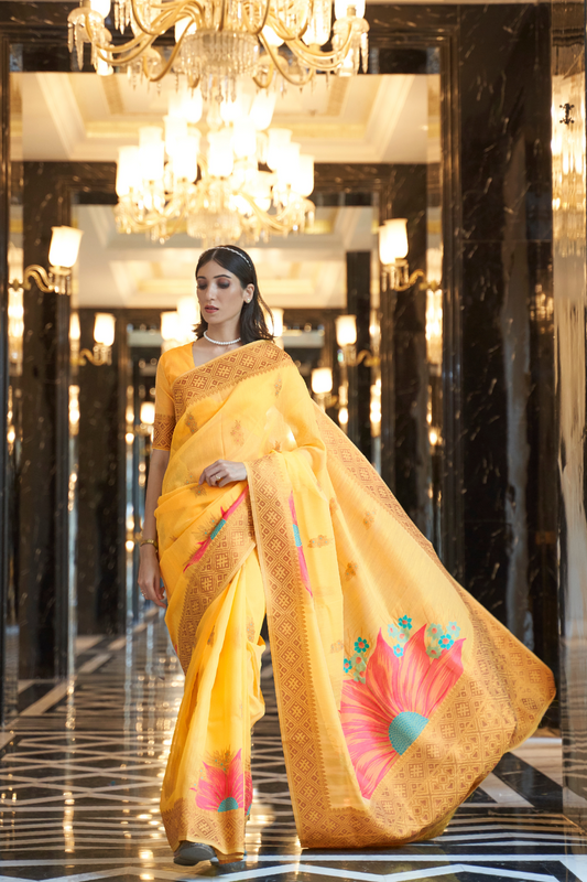 Pure Linen Saree with Elegant Handwoven Weaving Pattern