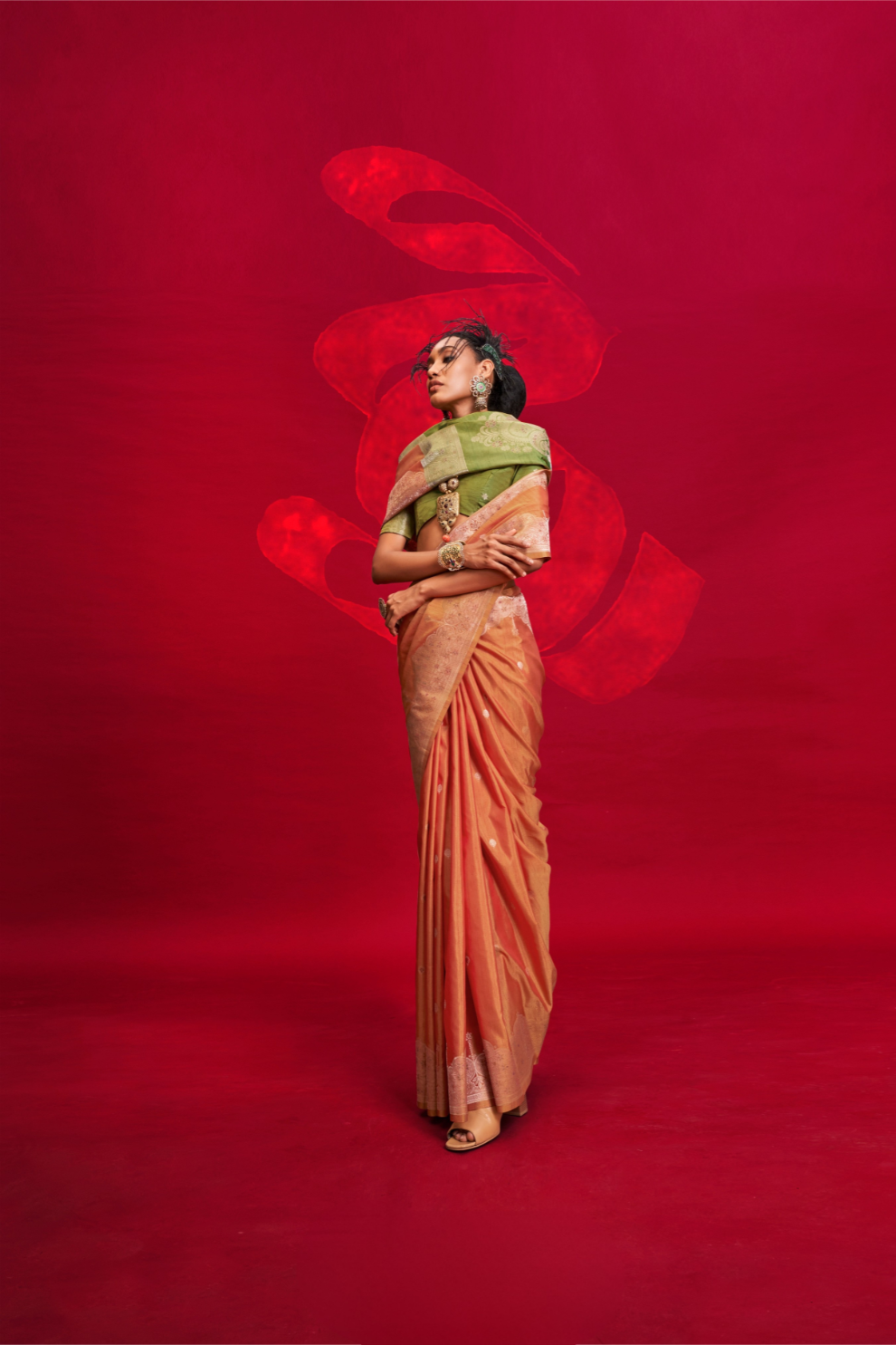 Tussar Silk Handloom Saree with Contrast Ikkat Pallu & Blouse